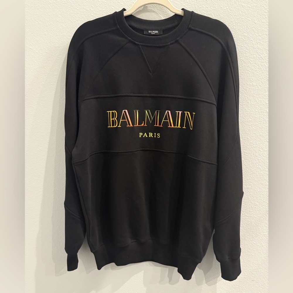 NWOT Vintage pullover Balmain Men’s Embroidered Oversized Sweatshirt Size Small - Picture 6 of 13